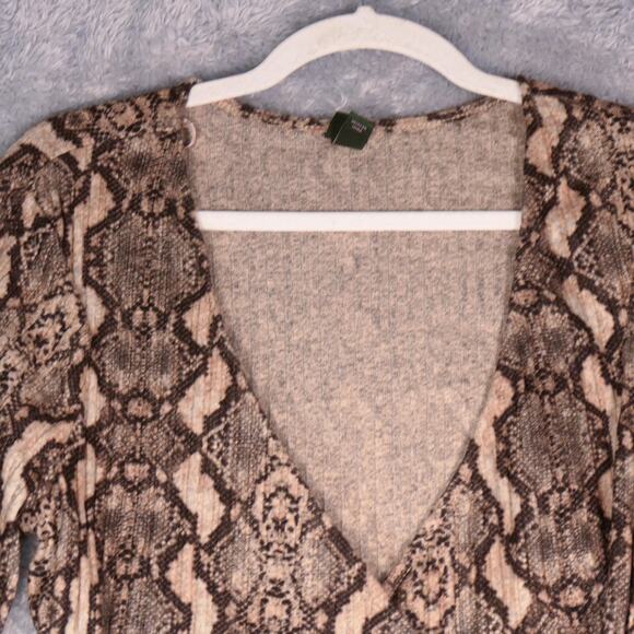 Wild Fable Sweater Wrap Womens XL Brown Snake Print V Neck Cropped Tie Waist - Picture 4 of 11